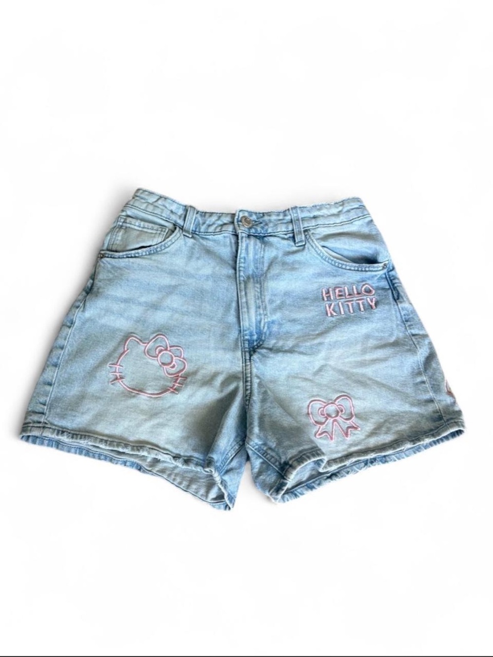H&M Hello Kitty Sanrio Girls Denim Shorts Light Wash Blue Relaxed Fit Size 14Y